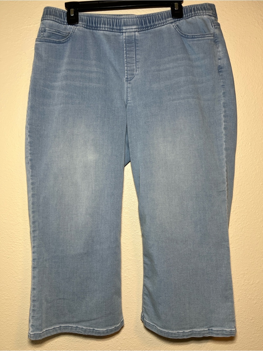 Pure Jill Indigo Jeans Women Petite Large Blue Pull-On Crop Capri Wide-Leg Denim